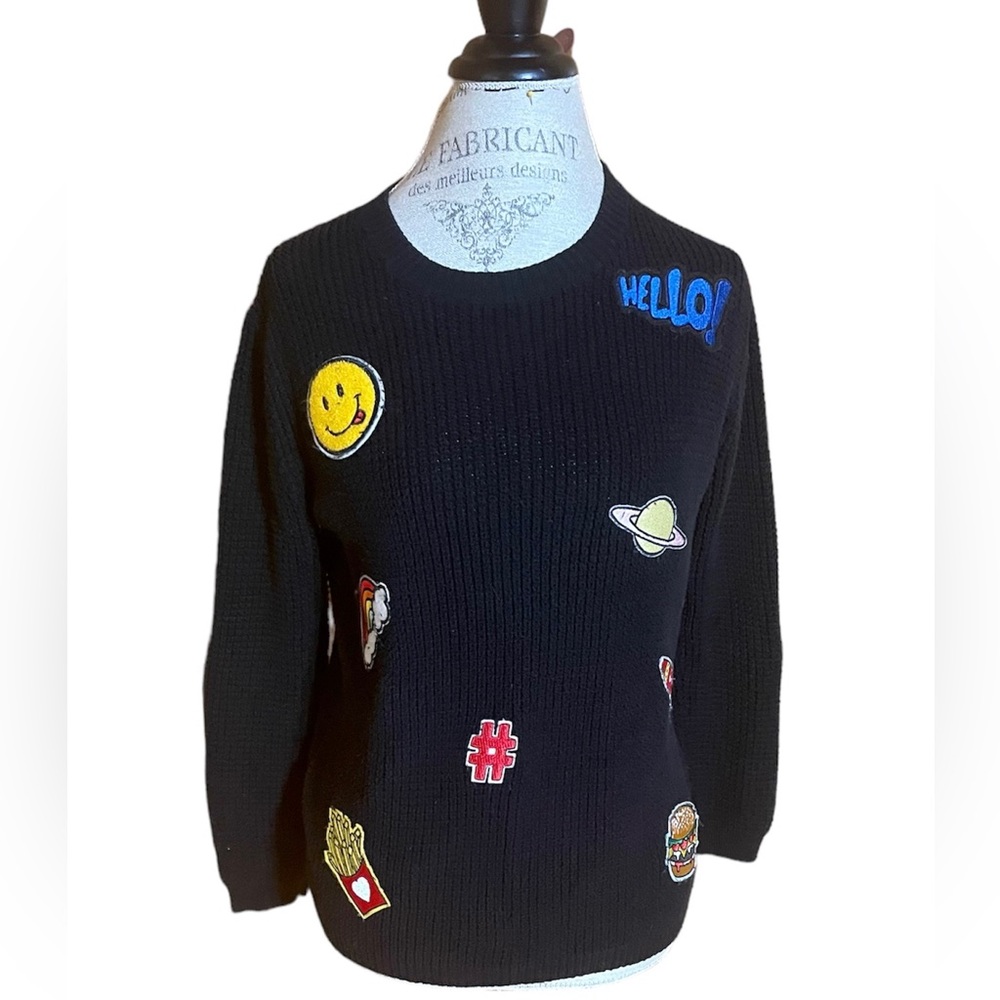 Forever 21 Black Emoji CrewNeck Sweater Sz S